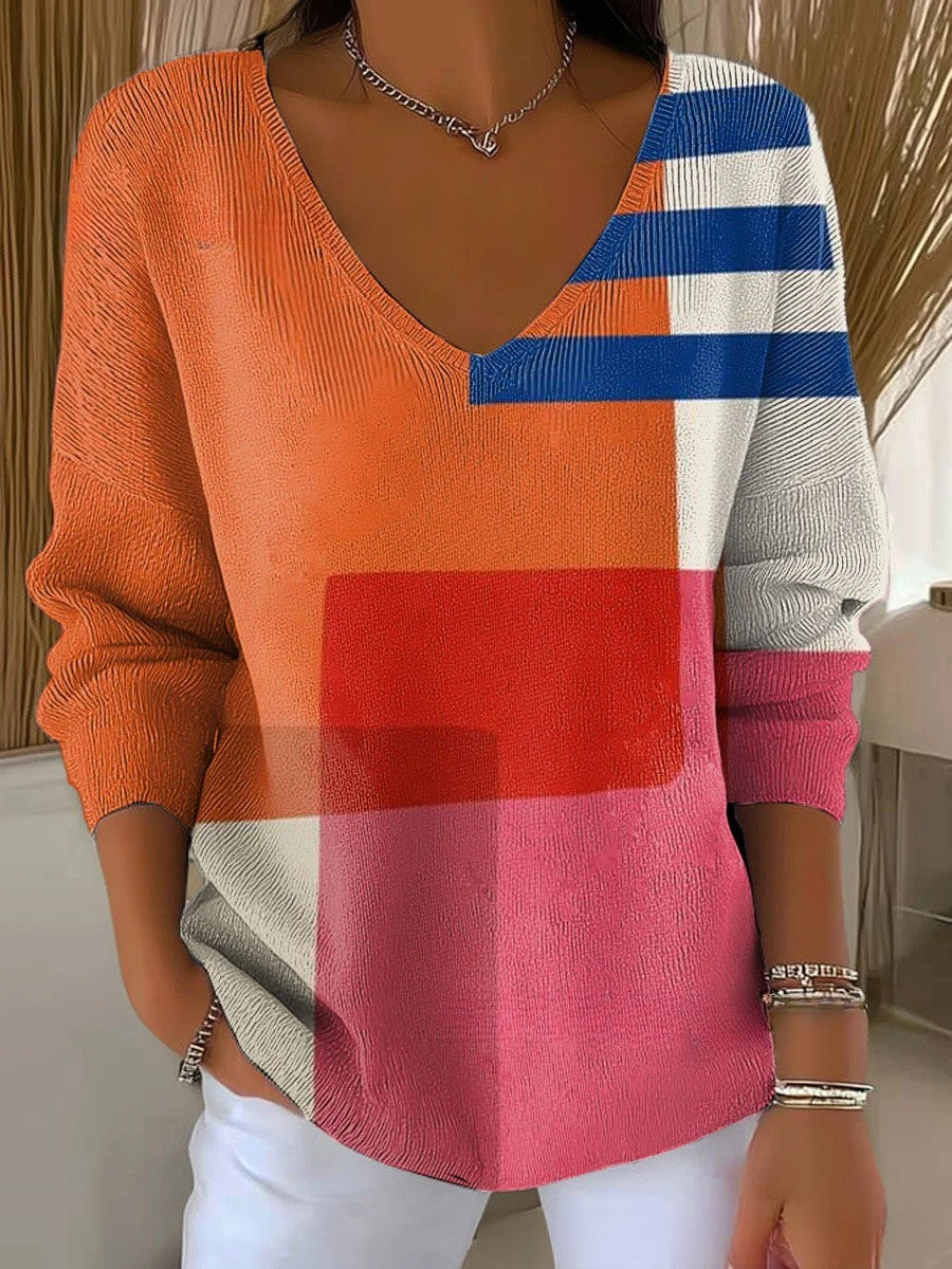 Van Meren Mode | Kleurrijke trui met V-hals