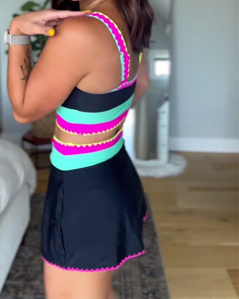 Myra™ | Elegant Three-Piece Colour Block Swimsuit