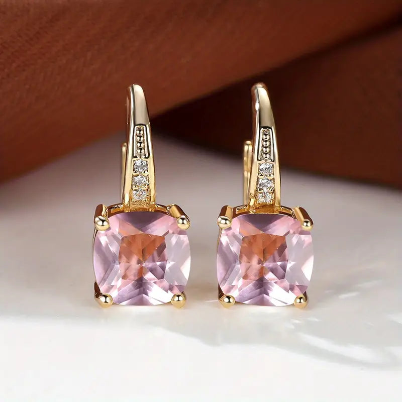 Majestic Stone Gold Hoops Earrings
