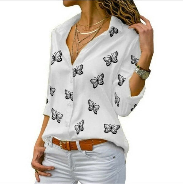 Van Meren Mode | Losvallende blouse met vlinderprint