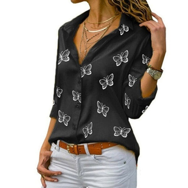 Van Meren Mode | Losvallende blouse met vlinderprint