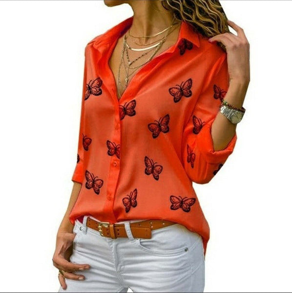 Van Meren Mode | Losvallende blouse met vlinderprint