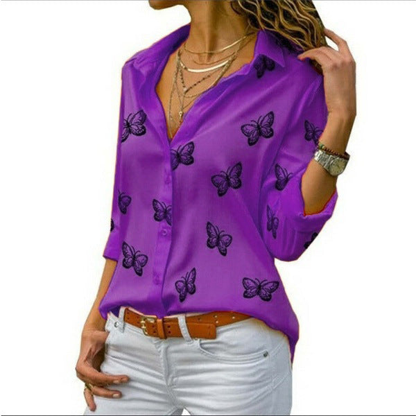 Van Meren Mode | Losvallende blouse met vlinderprint