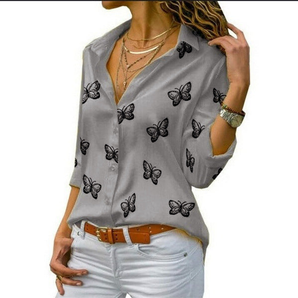 Van Meren Mode | Losvallende blouse met vlinderprint