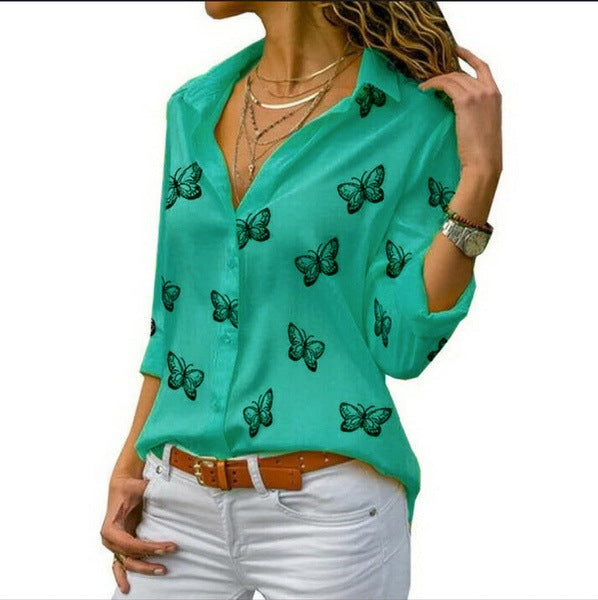 Van Meren Mode | Losvallende blouse met vlinderprint