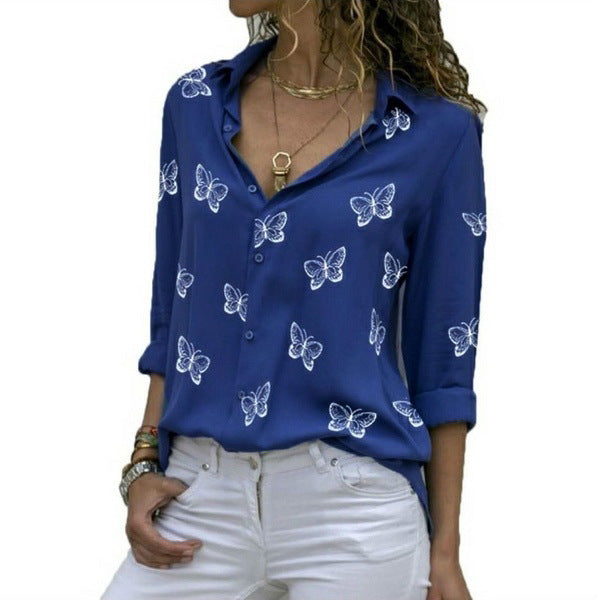 Van Meren Mode | Losvallende blouse met vlinderprint
