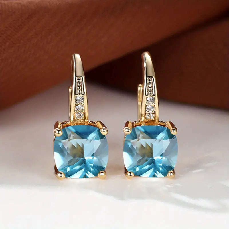 Majestic Stone Gold Hoops Earrings