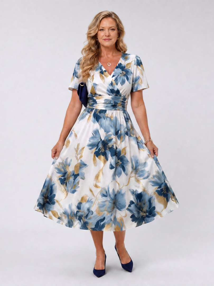 Evans - Floral Print Wrap Midi Dress