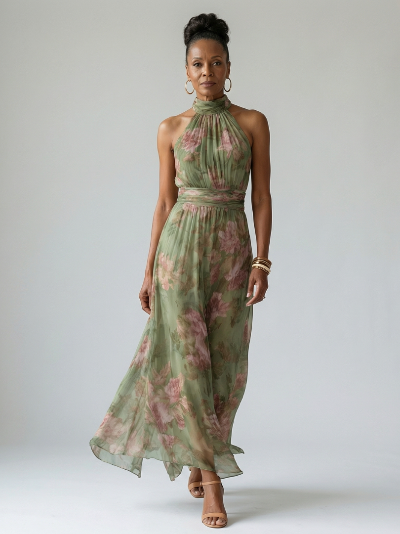 Mirelle - Gathered Halter Midi Dress