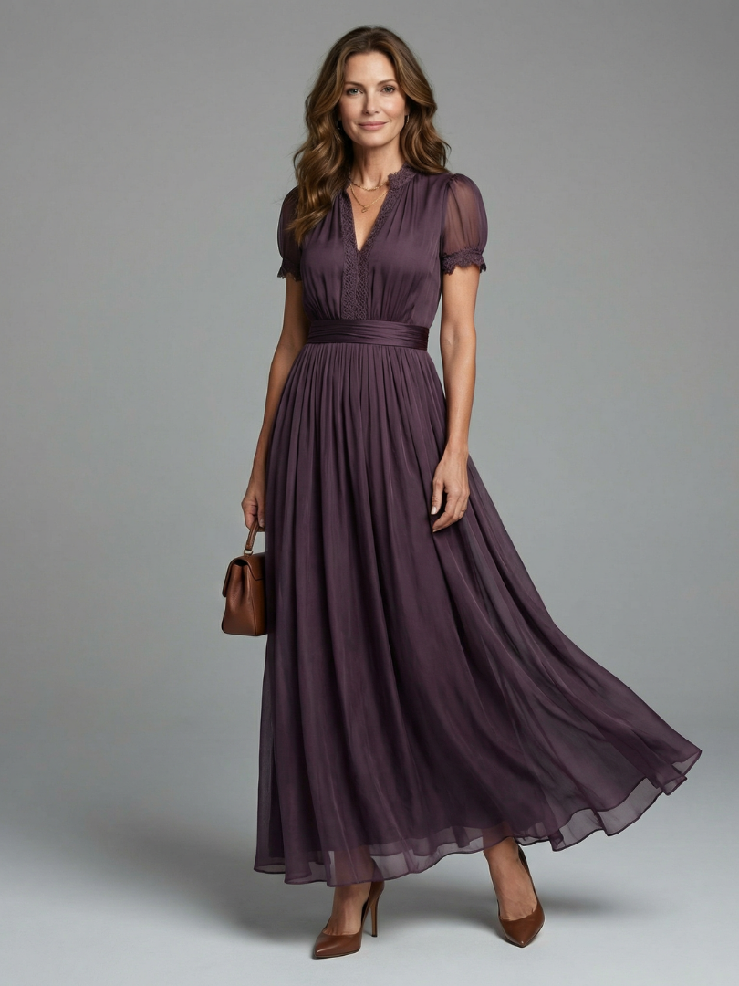 Elia - Gathered Waist Keyhole Maxi Dress