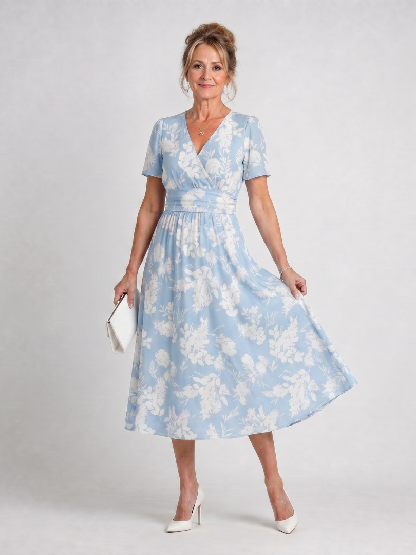 Marion - Floral Print V-Neck Midi Dress