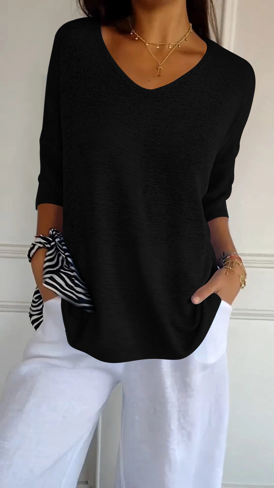 Van Meren Mode | Gebreide top met V-hals