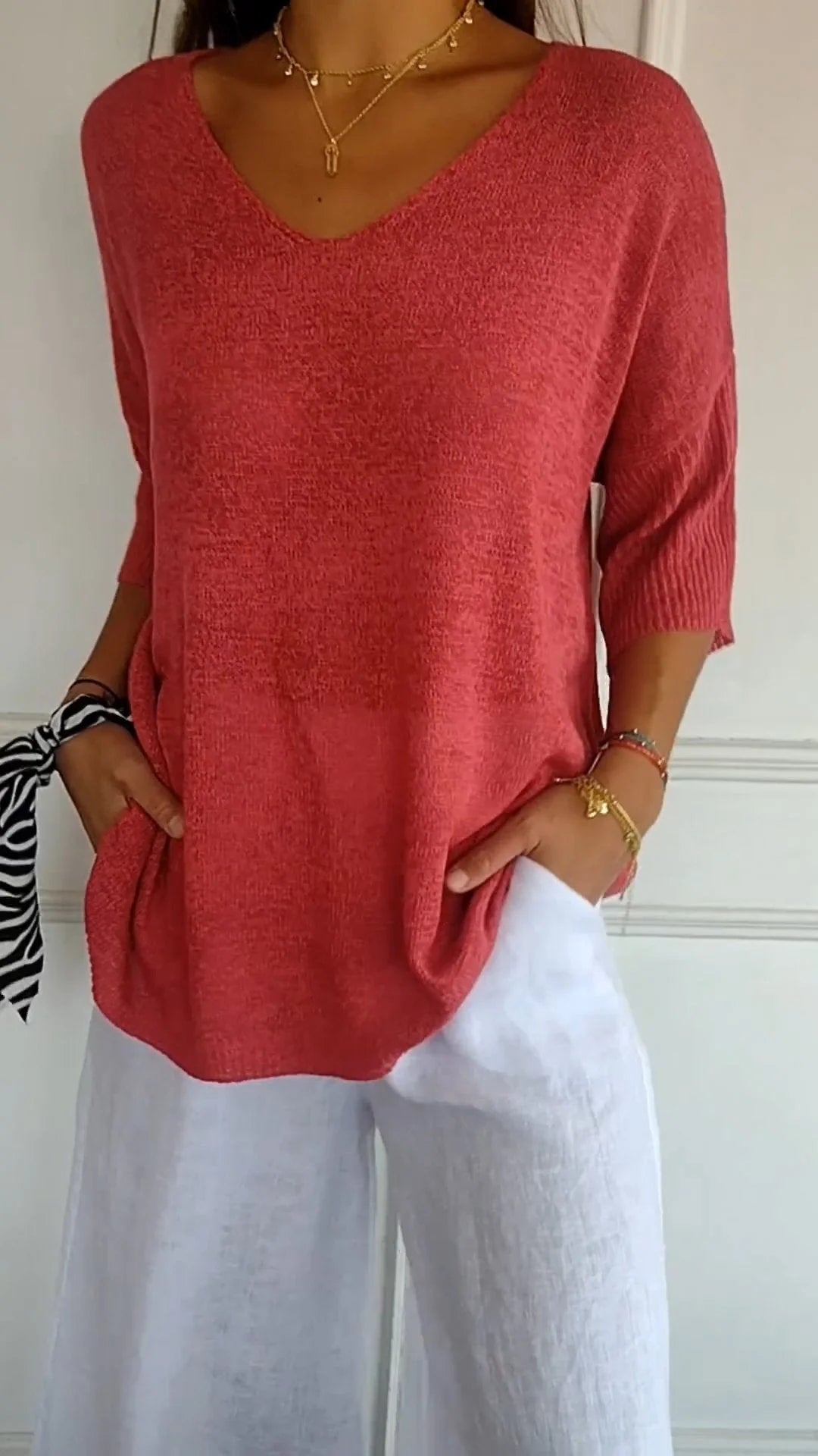 Van Meren Mode | Gebreide top met V-hals