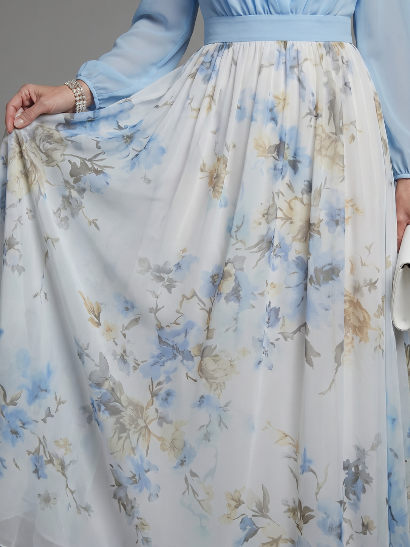 Augusta - V-Neck Sheer Bodice Floral Maxi Dress