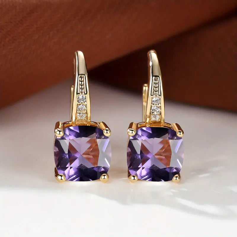 Majestic Stone Gold Hoops Earrings