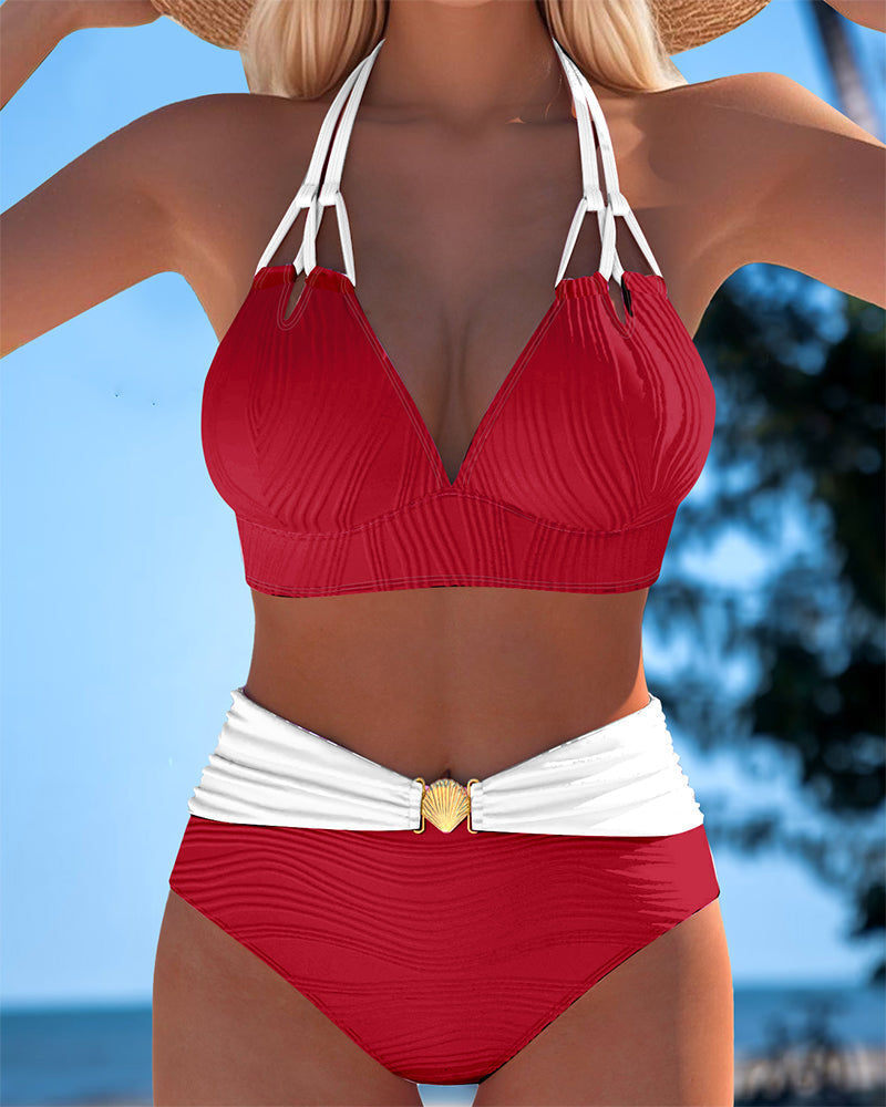 Lily™ | High Waisted Double Strap Swimsuit with Contrast Colour