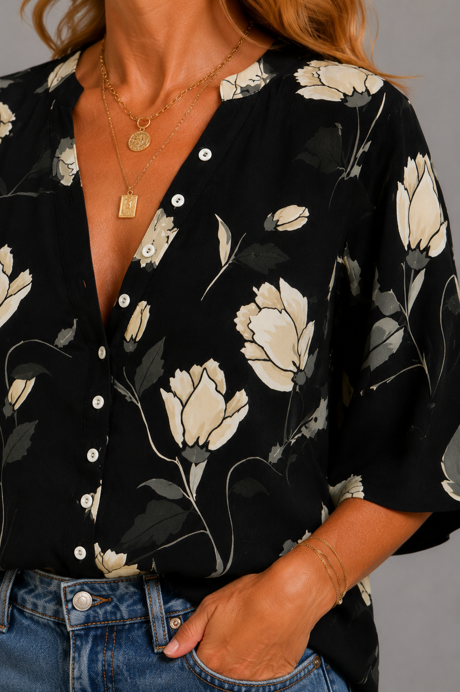 Midnight Flora Blouse