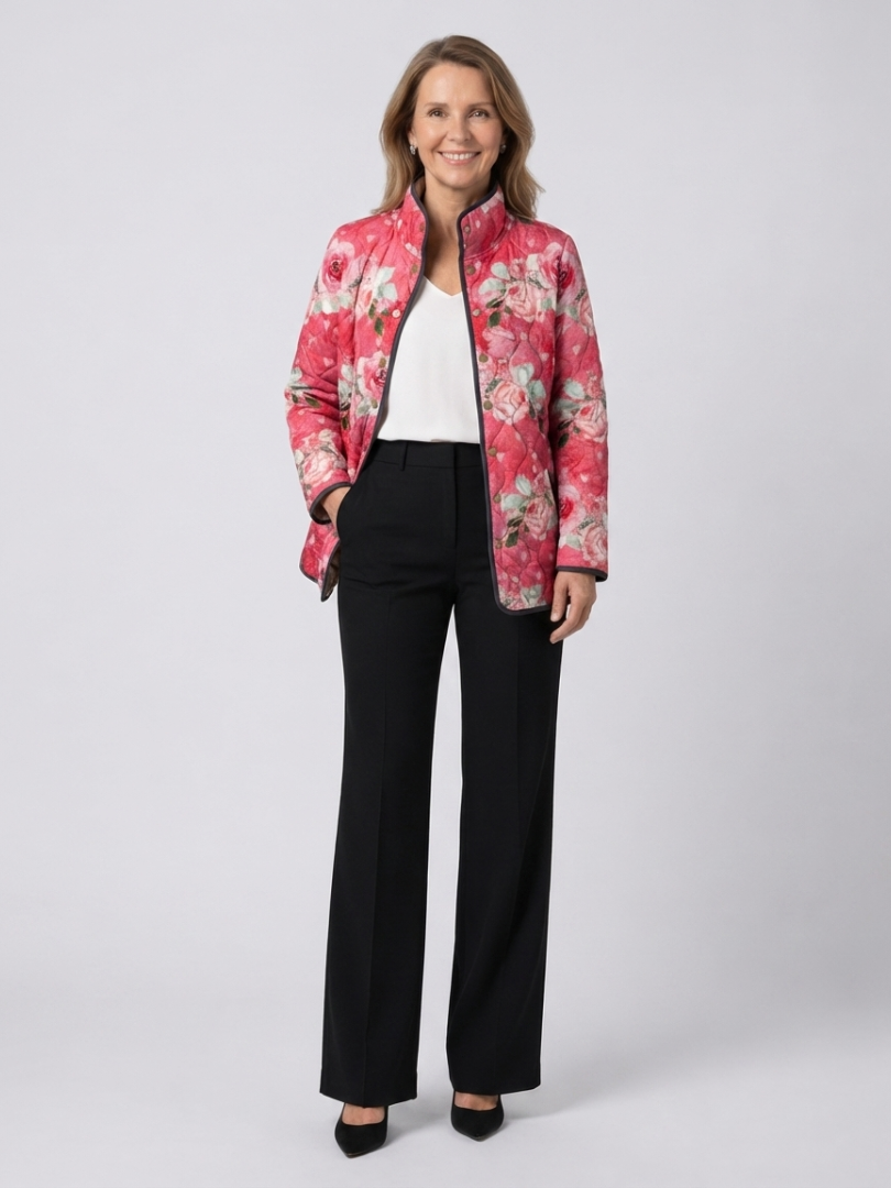 Freya | Gewatteerde Jas met Roze Bloemenprint