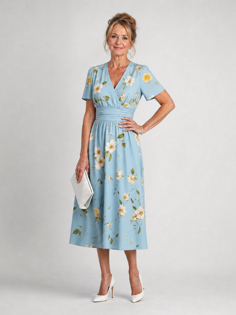 Marion - Floral Print V-Neck Midi Dress