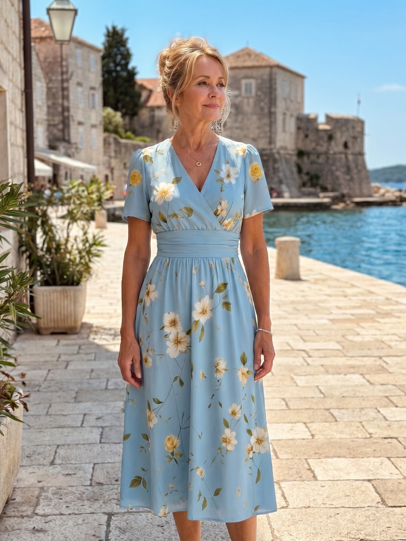 Marion - Floral Print V-Neck Midi Dress