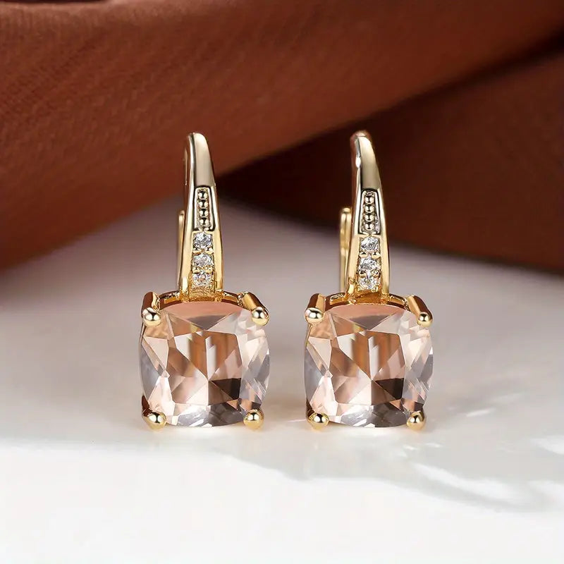 Majestic Stone Gold Hoops Earrings