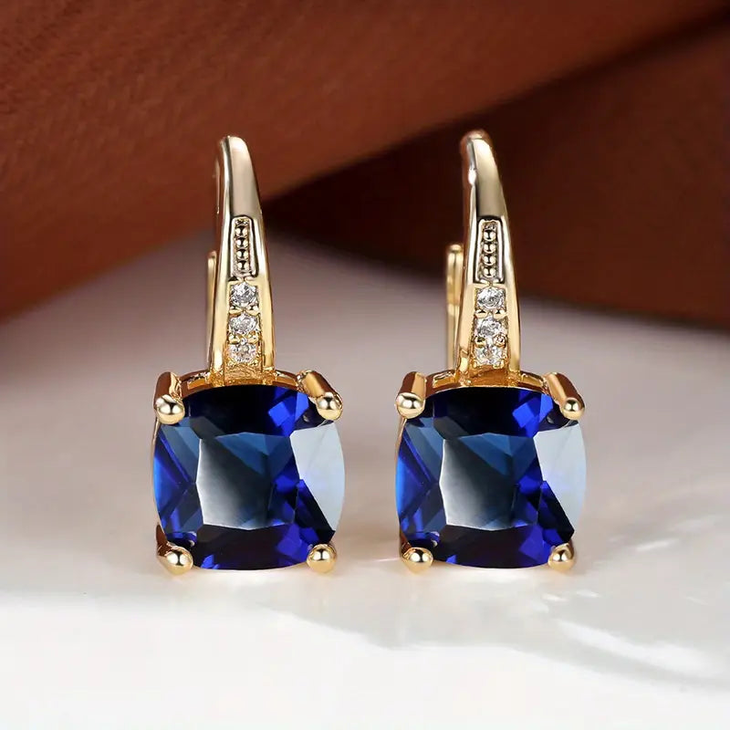 Majestic Stone Gold Hoops Earrings