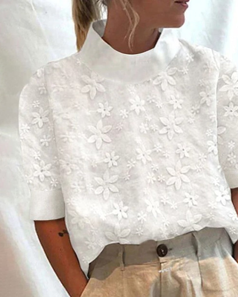 Van Meren Mode | Blouse met geborduurde effen staande kraag