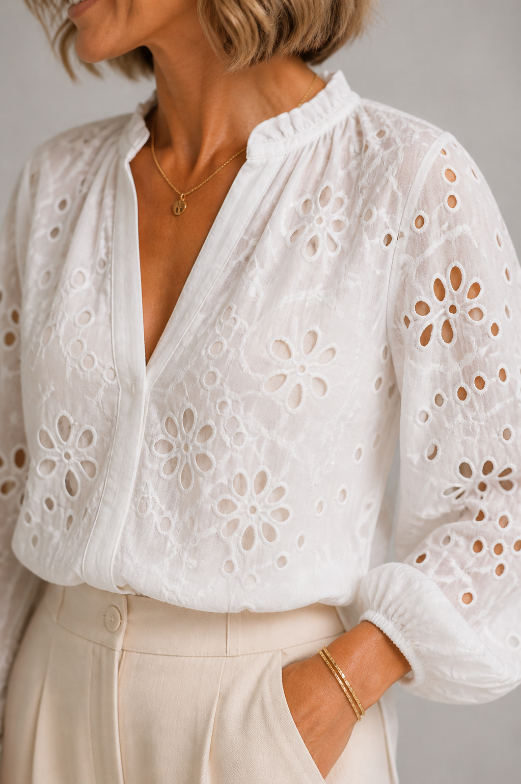 Ivory Trim Blouse