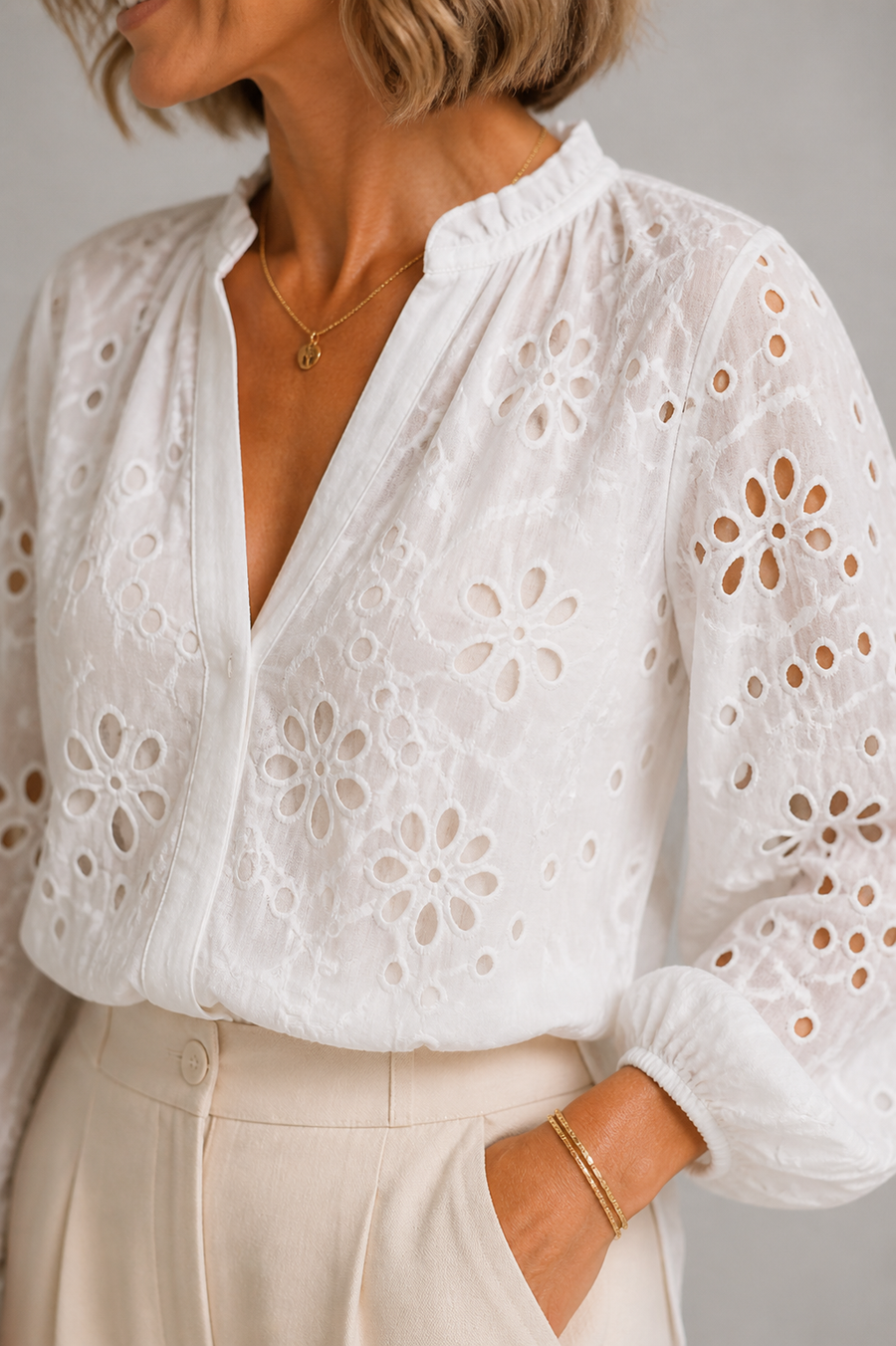 Ivory Trim Blouse