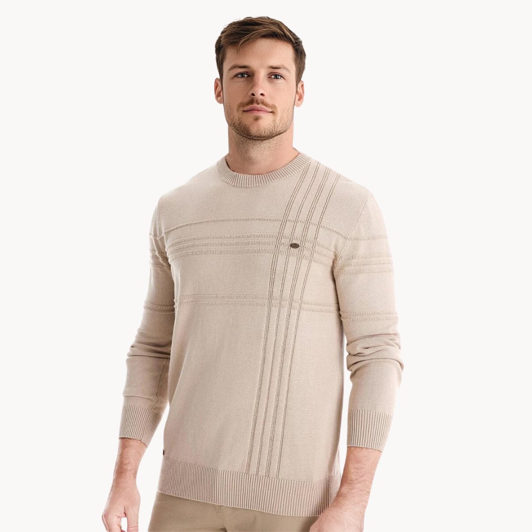 Van Meren Mode | Katoenen Herentrui Met Streepdesign
