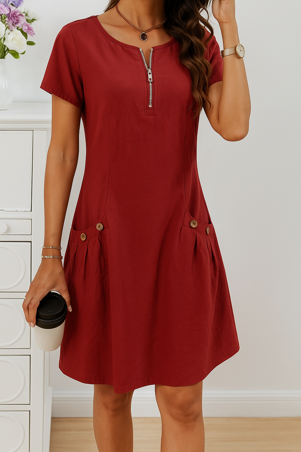Clarissa - Elegant Button-Detail Dress