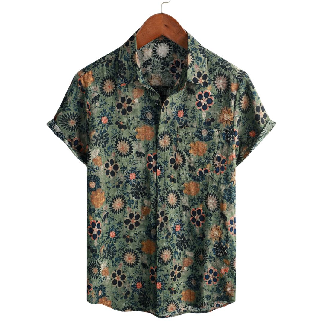 Van Meren Mode | Katoenen Hawaii Overhemd met Korte Mouwen