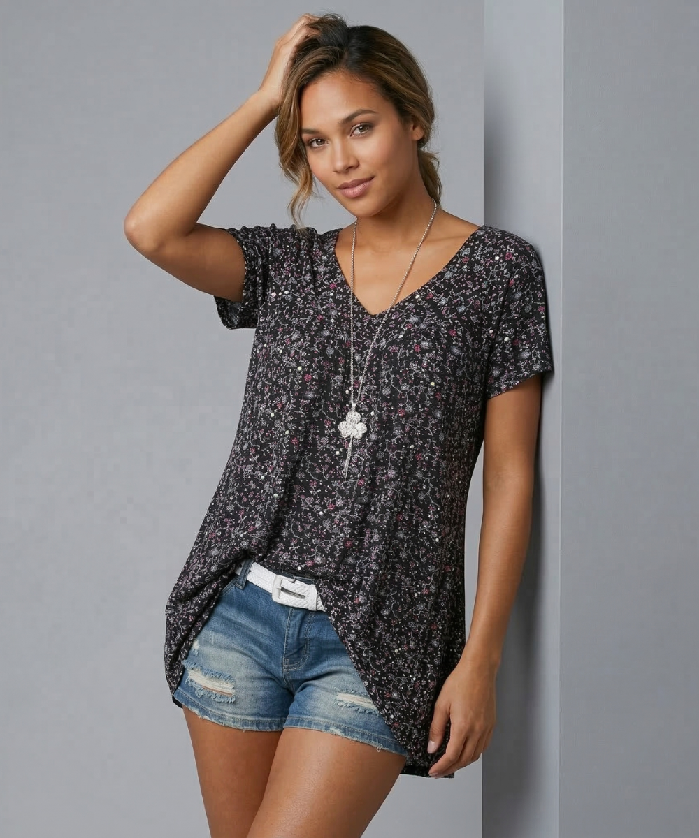 Van Meren Mode | T-shirt Flora met V-hals