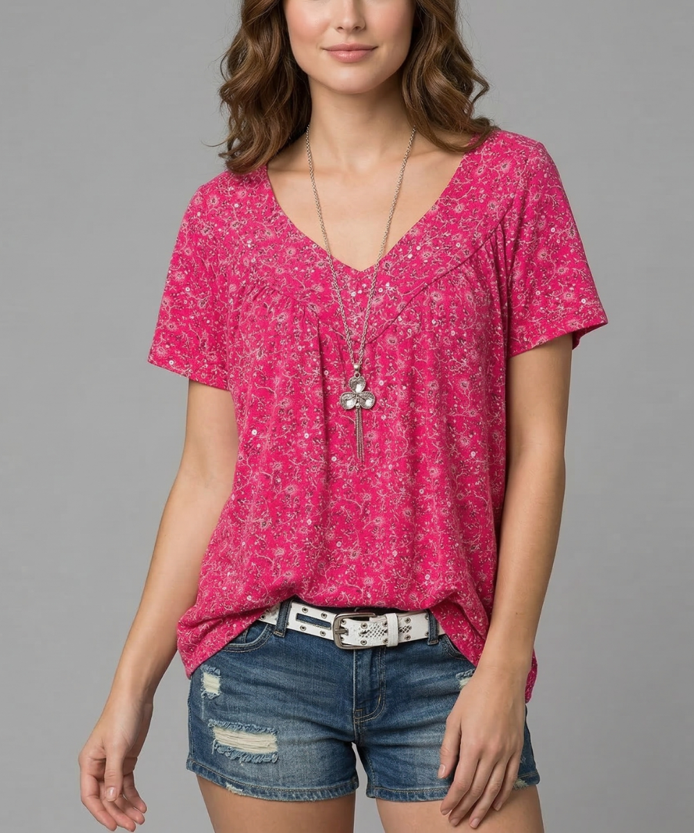 Van Meren Mode | T-shirt Flora met V-hals