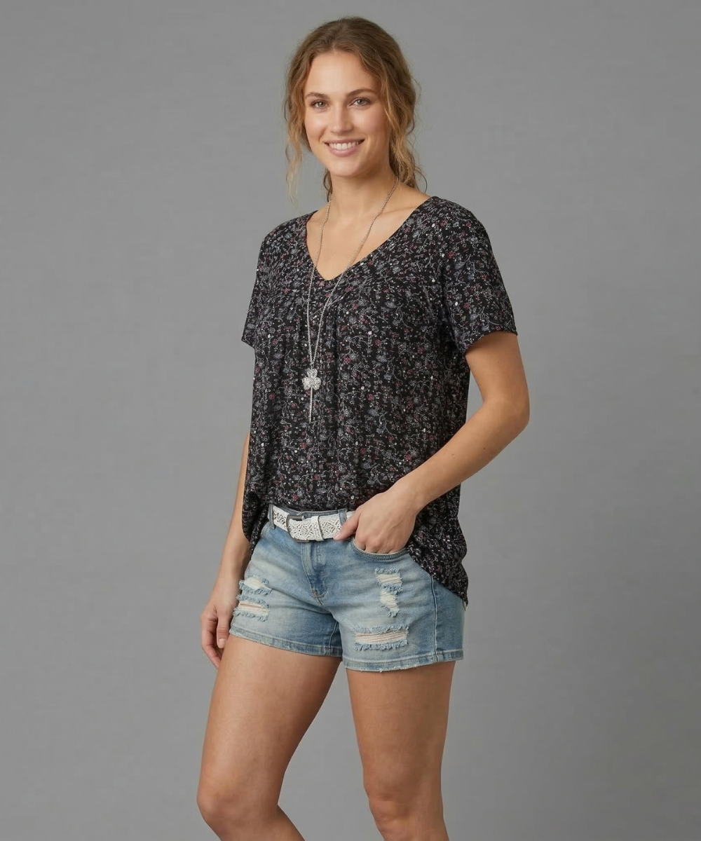 Van Meren Mode | T-shirt Flora met V-hals