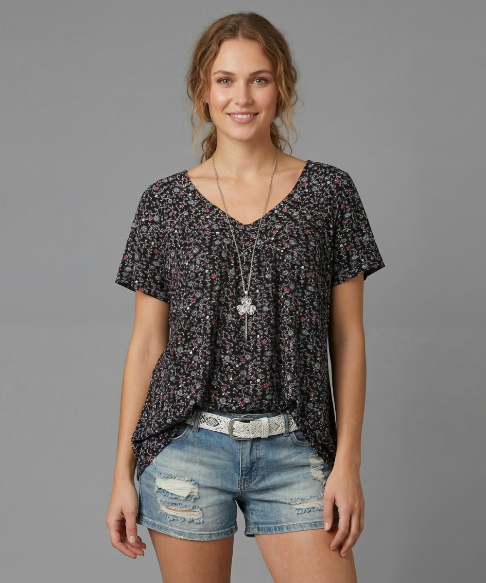 Van Meren Mode | T-shirt Flora met V-hals