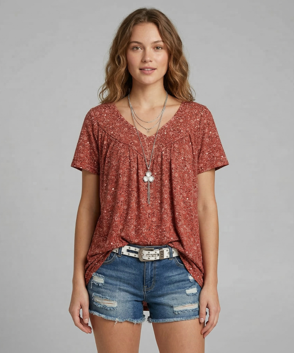 Van Meren Mode | T-shirt Flora met V-hals
