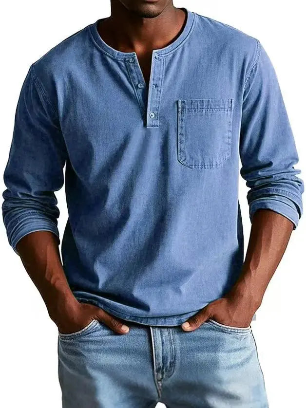 Van Meren Mode | Comfortabel Vintage Denim Shirt met Knopen & Borstzak