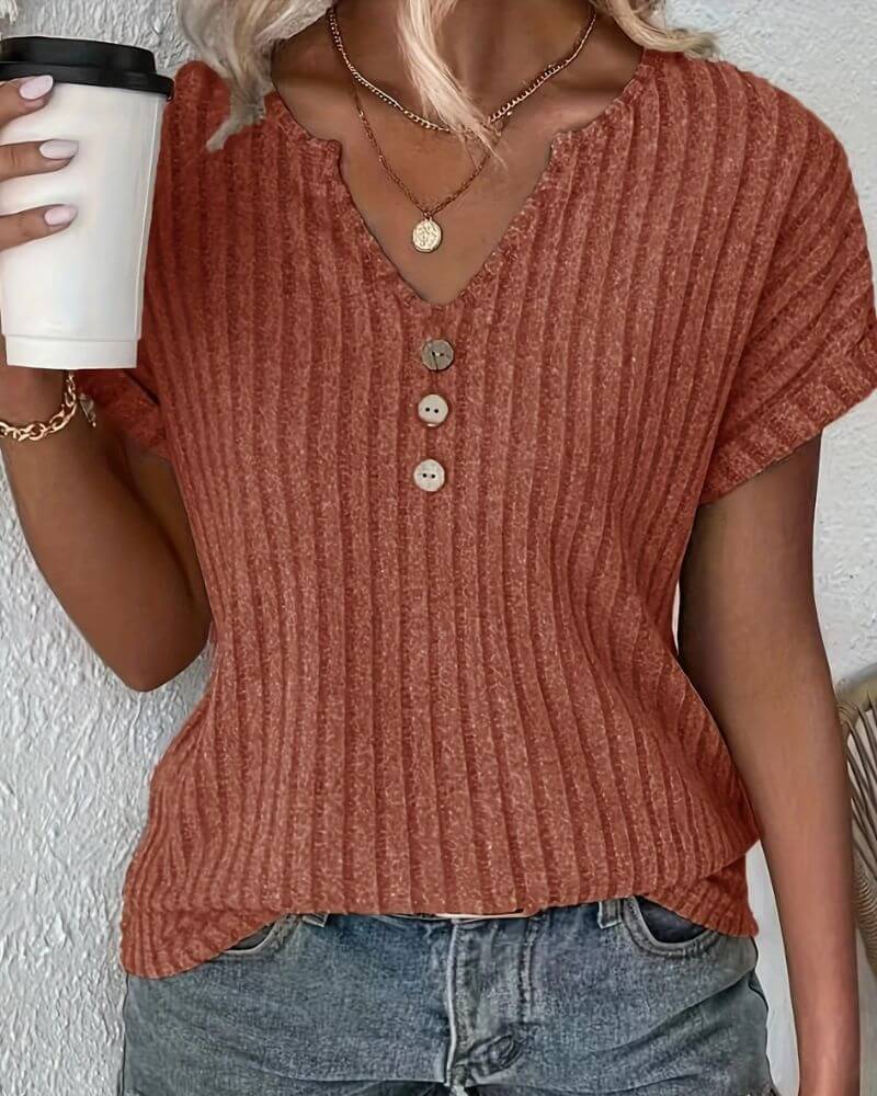 Van Meren Mode | GEBREIDE BLOUSE MET V-HALS