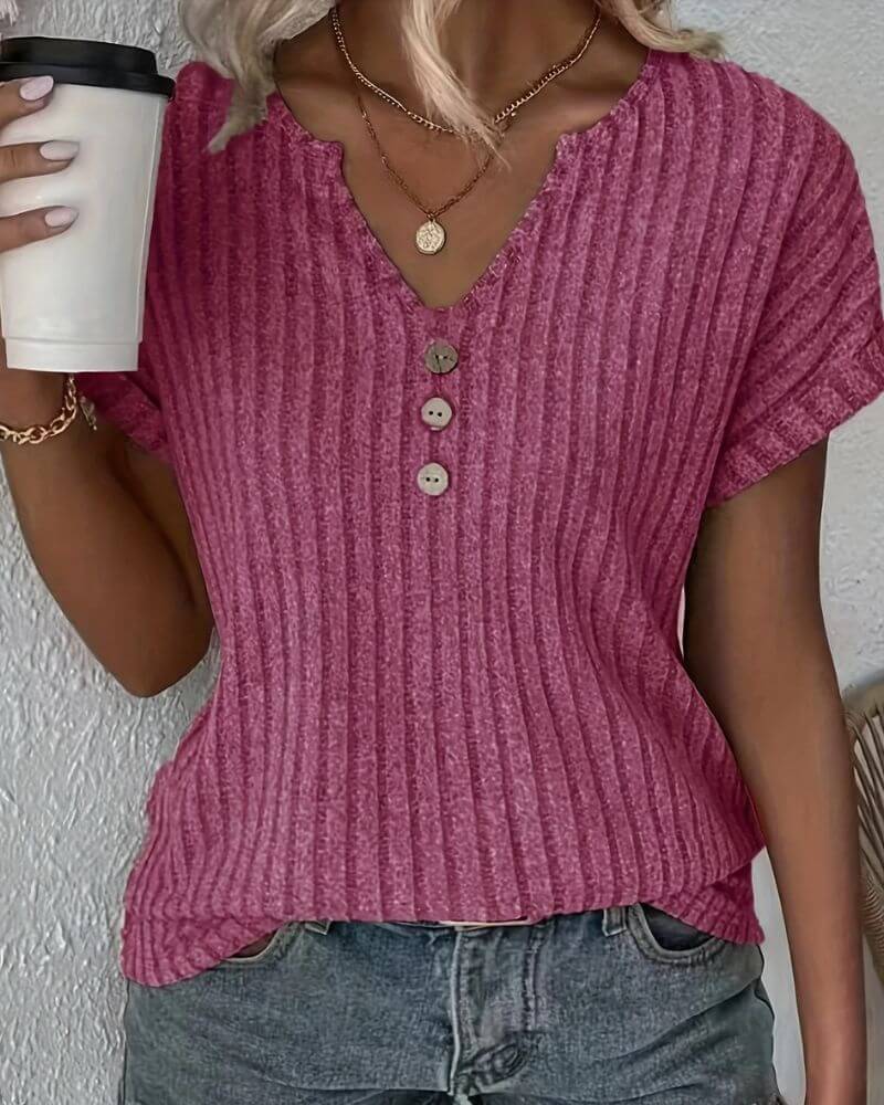 Van Meren Mode | GEBREIDE BLOUSE MET V-HALS