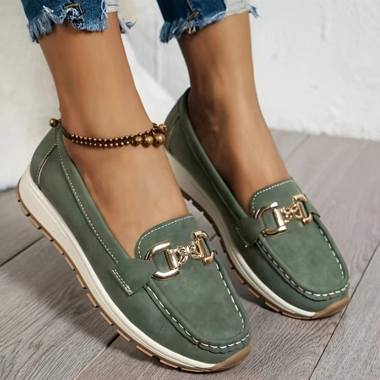 Eloise - Groene Loafers met Gesp