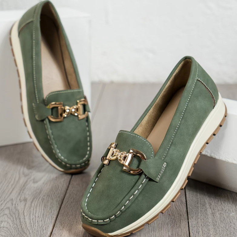 Eloise - Groene Loafers met Gesp
