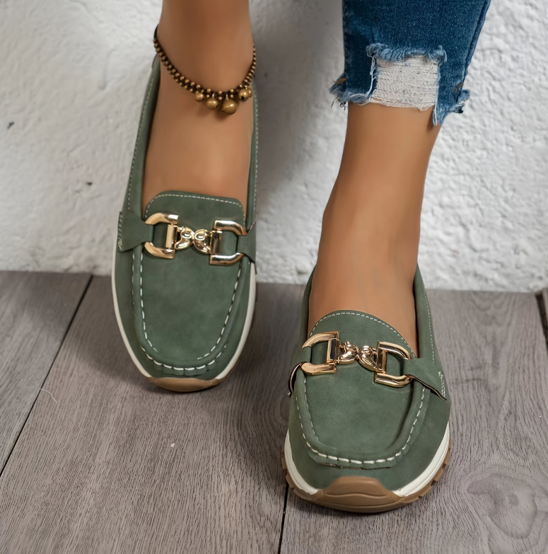 Eloise - Groene Loafers met Gesp