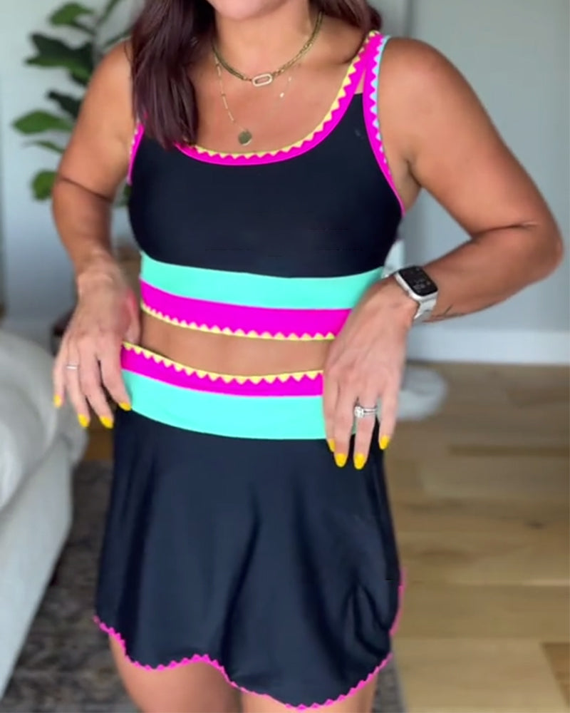 Myra™ | Elegant Three-Piece Colour Block Swimsuit