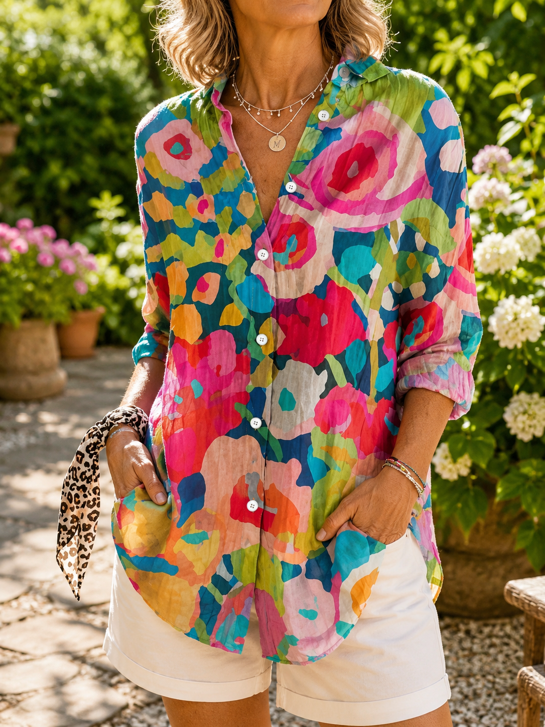 Deliane | Vibrant Artistic Button-Up Blouse