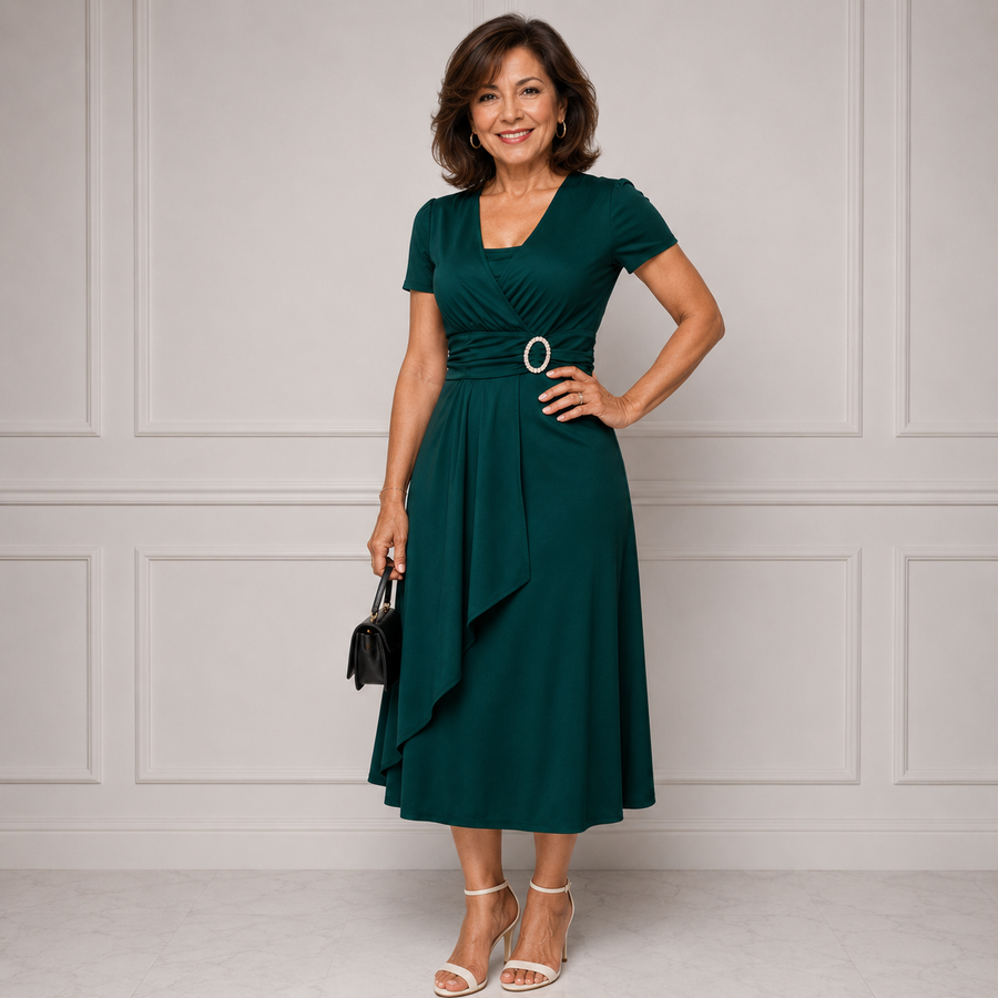 Celestine - Rhinestone Waist Midi Dress