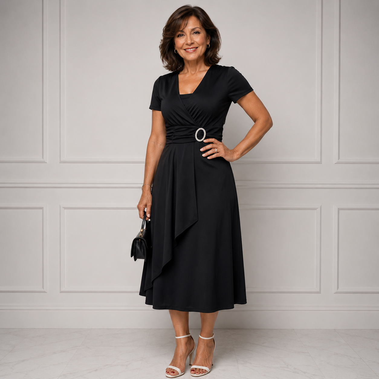Celestine - Rhinestone Waist Midi Dress
