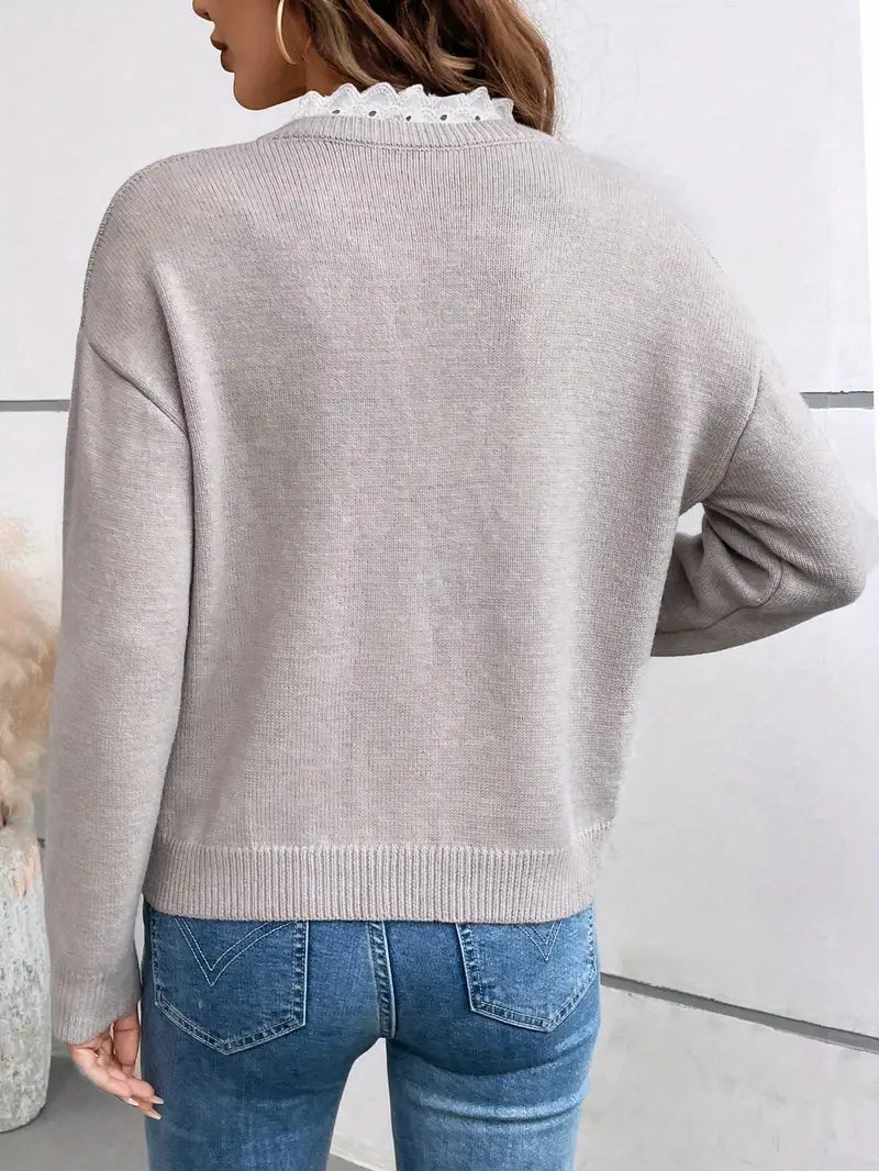 Van Meren Mode | Chique Gebreide Trui met Elegante Kantkraag