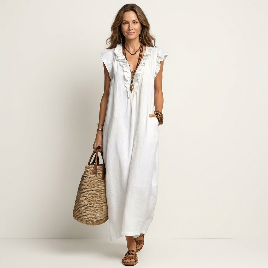 Josette - Elegant Ruffle V-Neck Maxi Dress