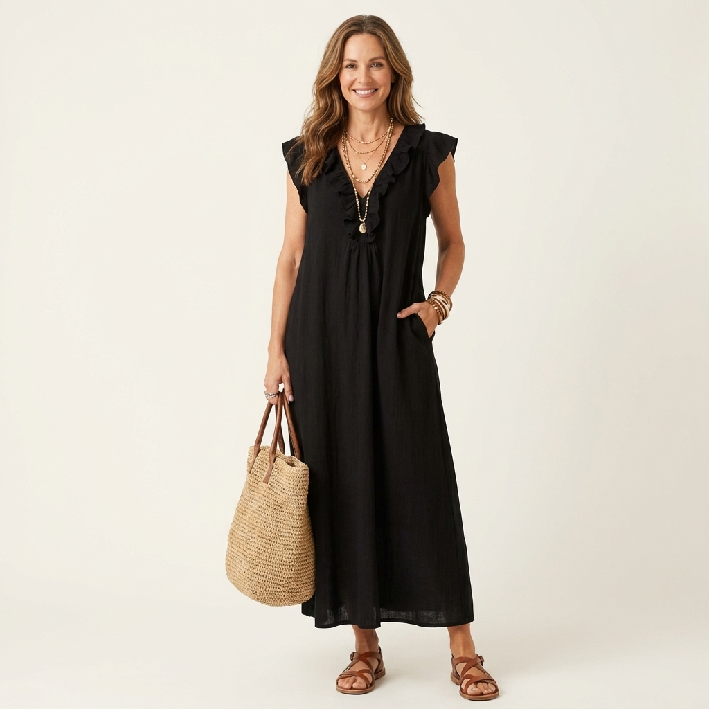 Josette - Elegant Ruffle V-Neck Maxi Dress
